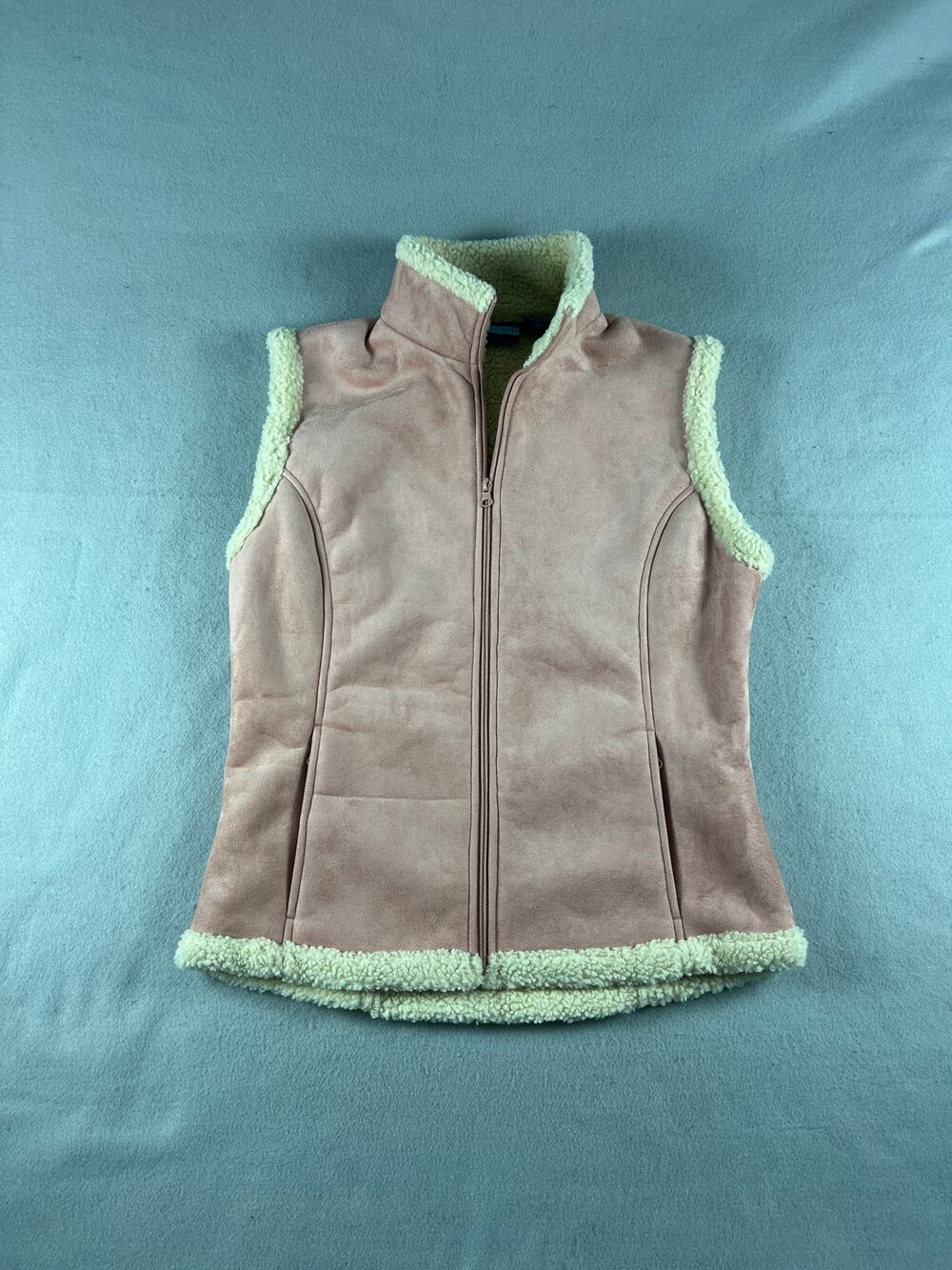 Nina Capri Sherpa Vest Womens M Pink Faux Suede Sleeveless Full Zip Layering